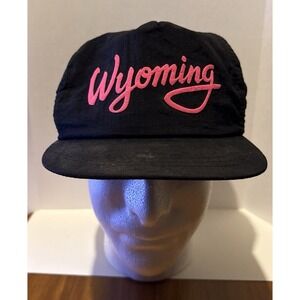 Wyoming Snapback Trucker Hat‎ Black One Size Adjustable Pink Writing Vintage